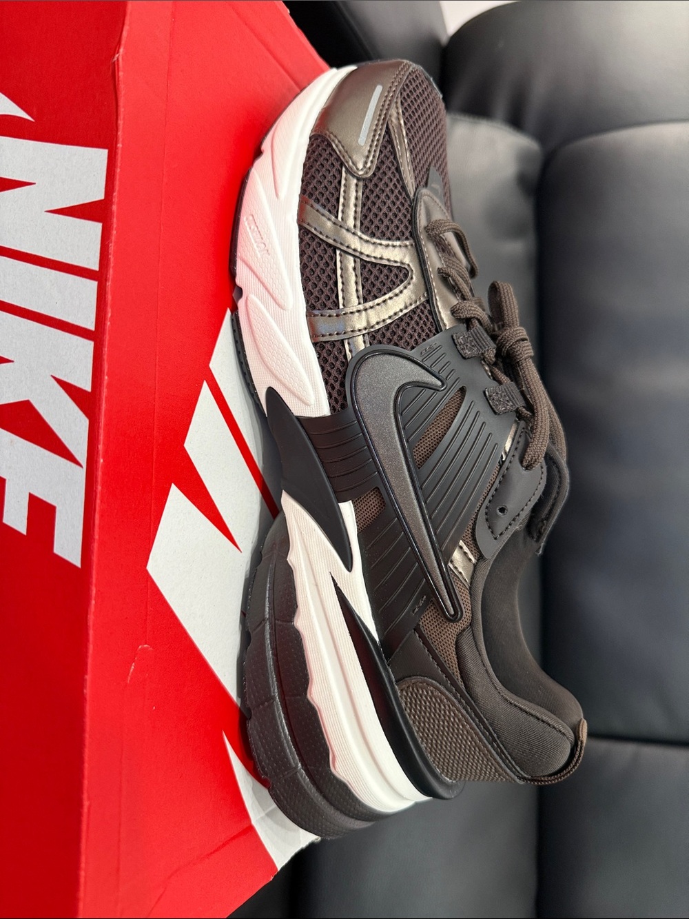 Nike Men’s Dark Brown and White Athletic Sneaker